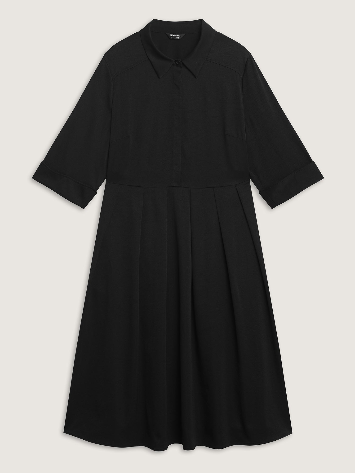 Pleated Placket Flowy Solid Color Midi Dress