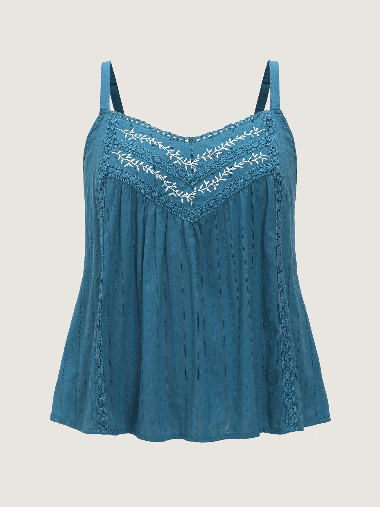 Cotton Floral Embroidered Pleated Lace Tank Top