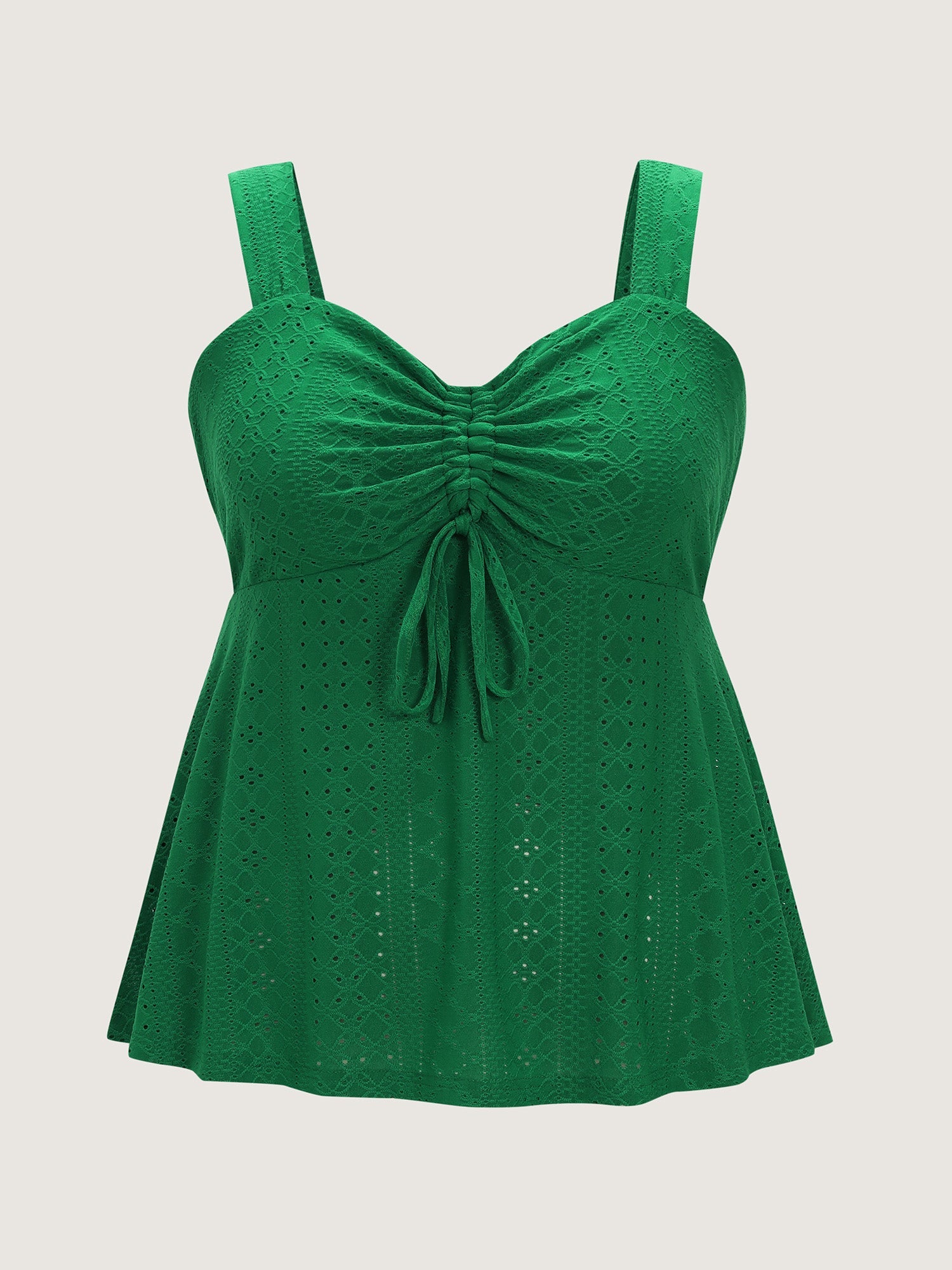 Texture Eyelet Sweetheart Neck Drawstring Tank Top