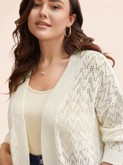Kimono Collar Patch Pocket Pointelle Knit Cardigan