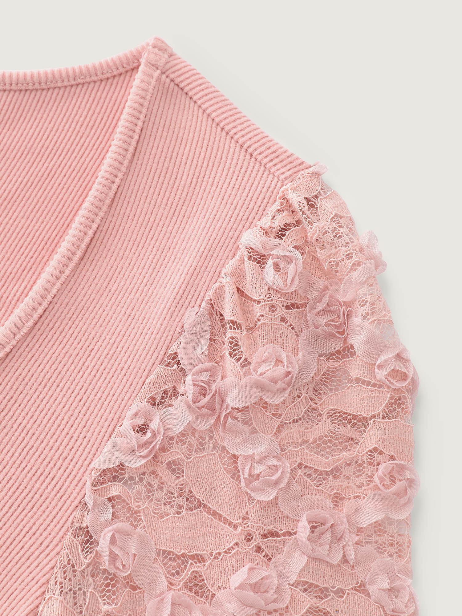 Lace Sleeve 3D Floral Knit Top