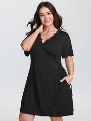 Lace Trim Side-Tie Pockets Nightgown