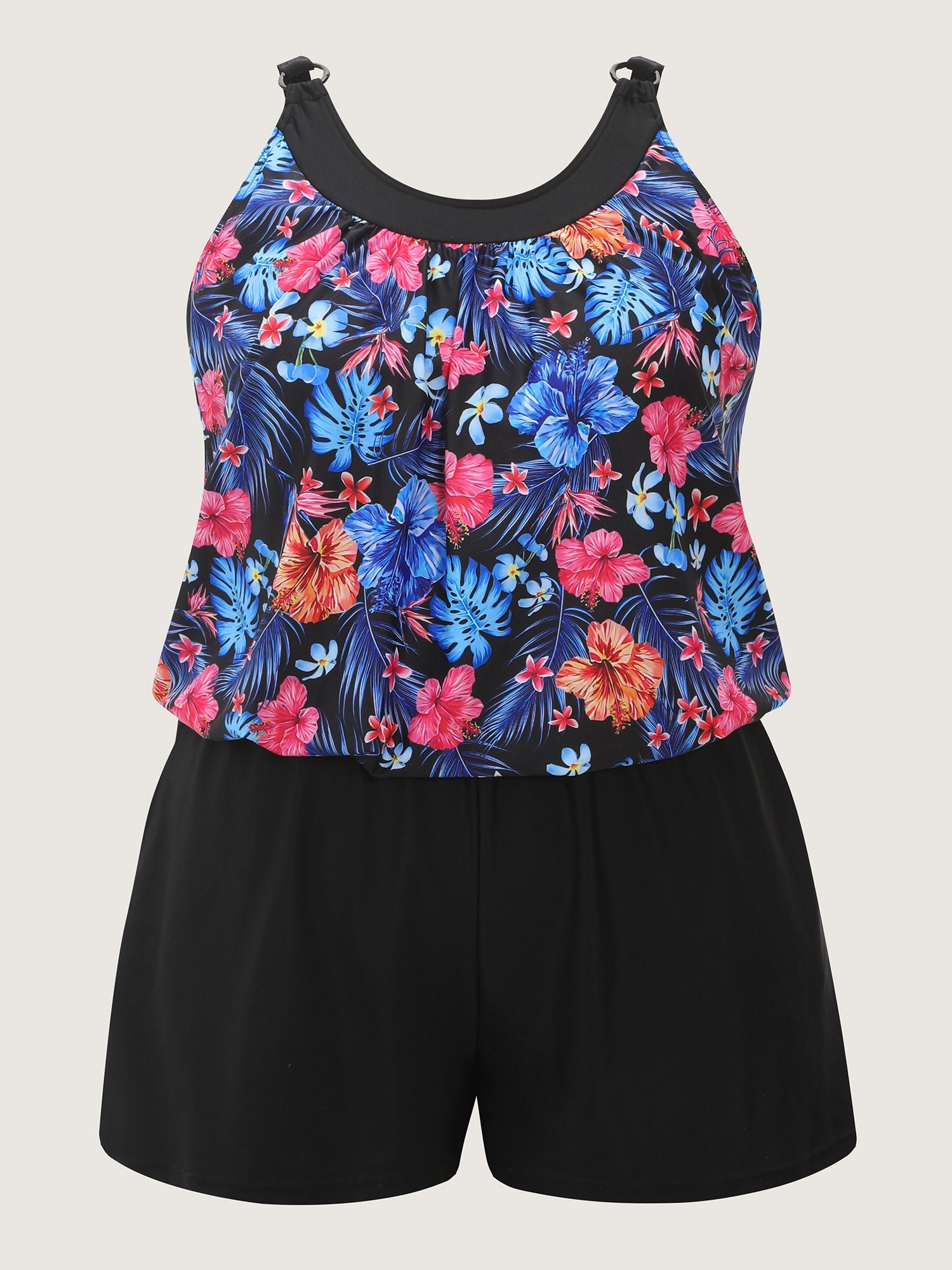 Vibrant Tropical Print Pockets One-Piece Swimsuit