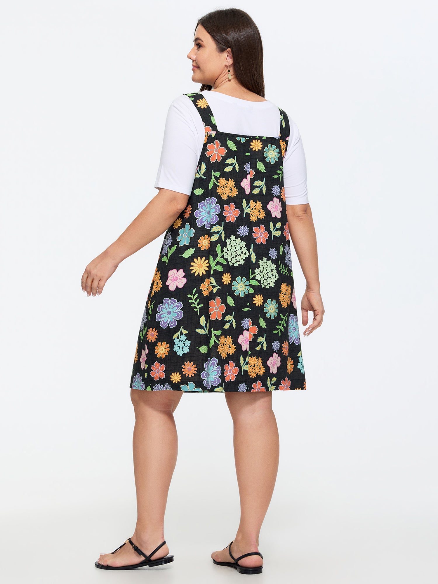 Floral Print Overall Straps Mini Dress