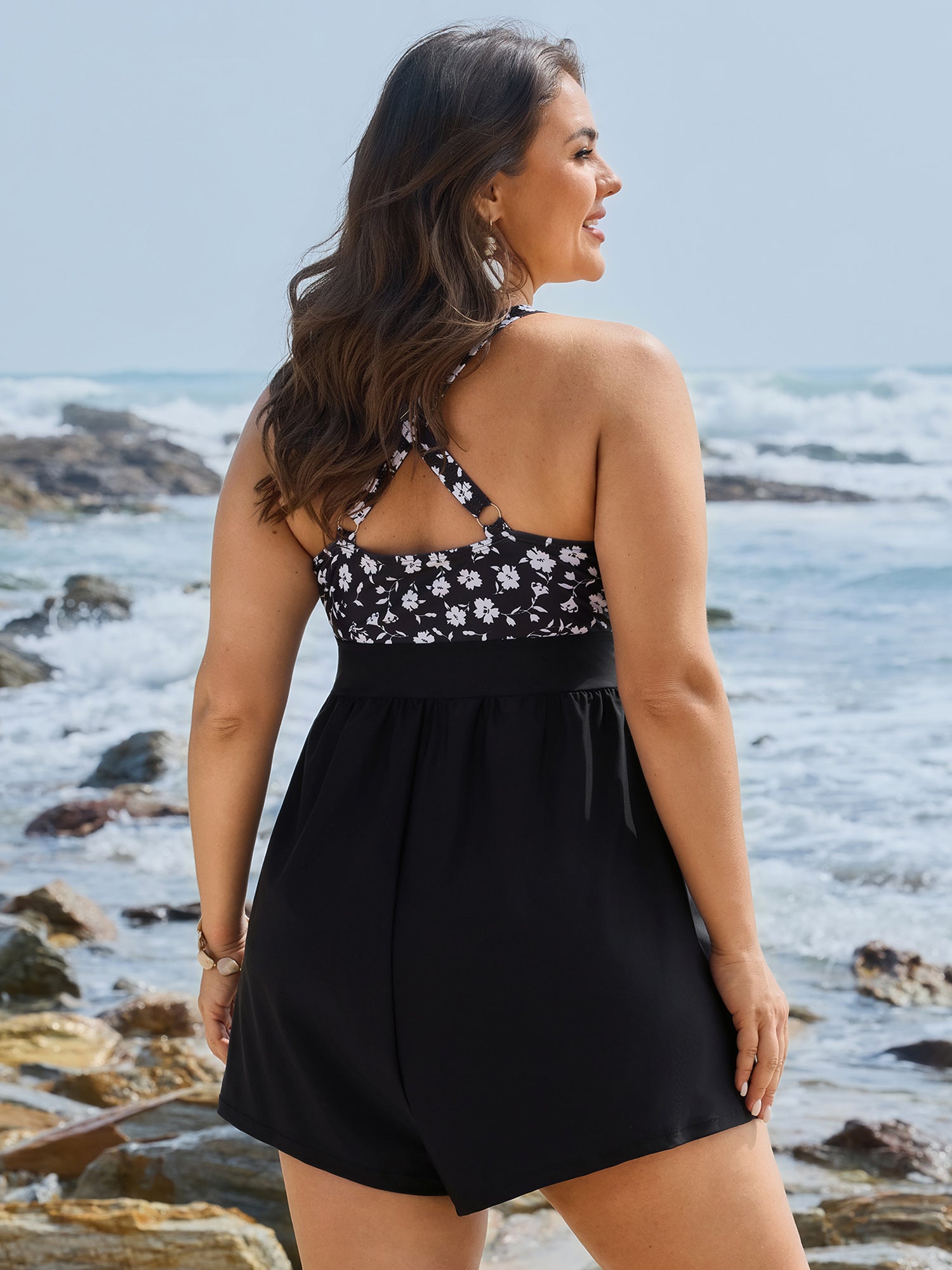 Ditsy Floral Print Side-Tie One-Piece Swimsuit