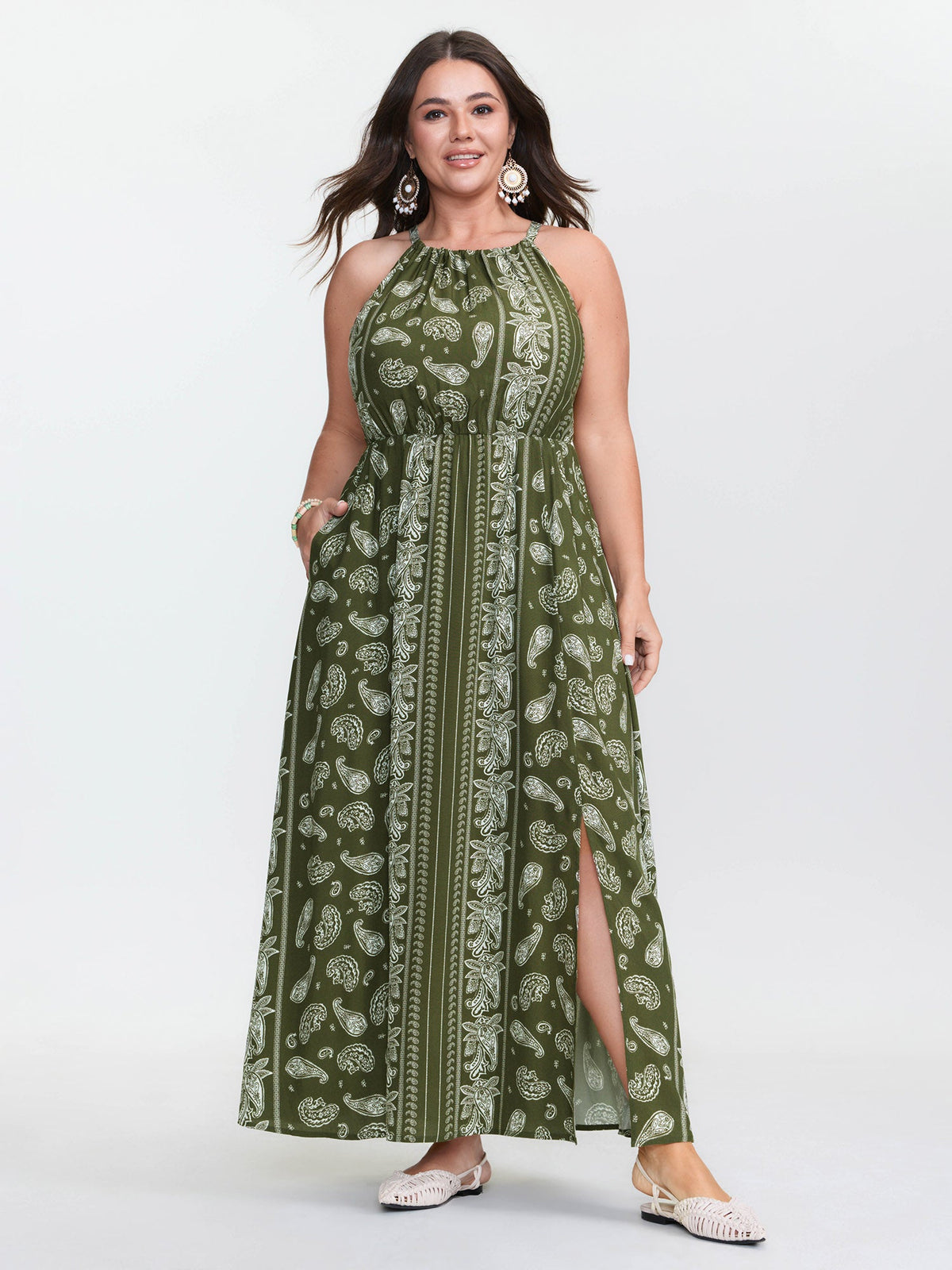Silhouette Flower Striped Halter Neck Maxi Dress