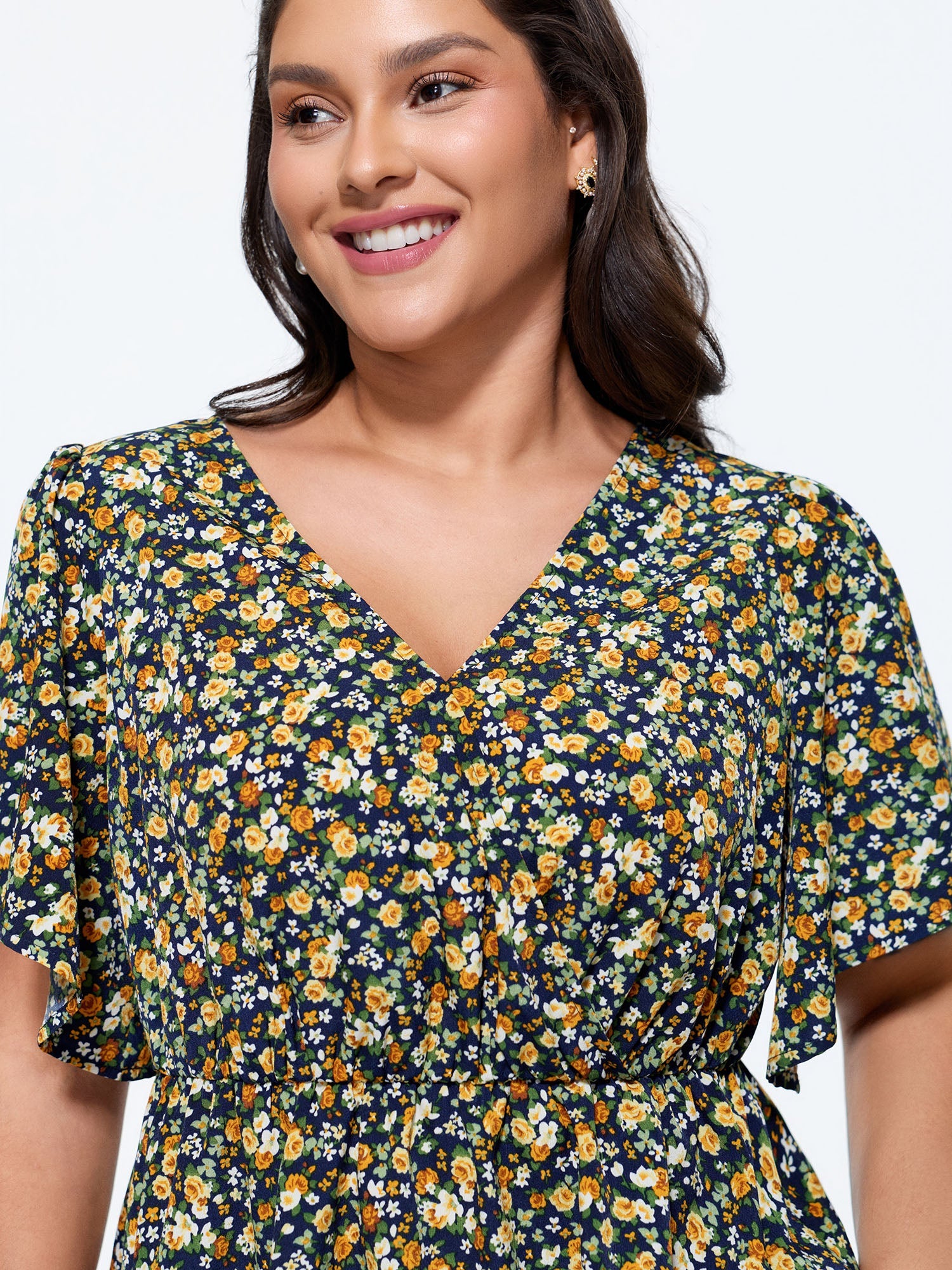 Floral Print Cinched-Waist Blouse
