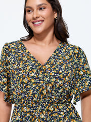 Floral Print Cinched-Waist Blouse