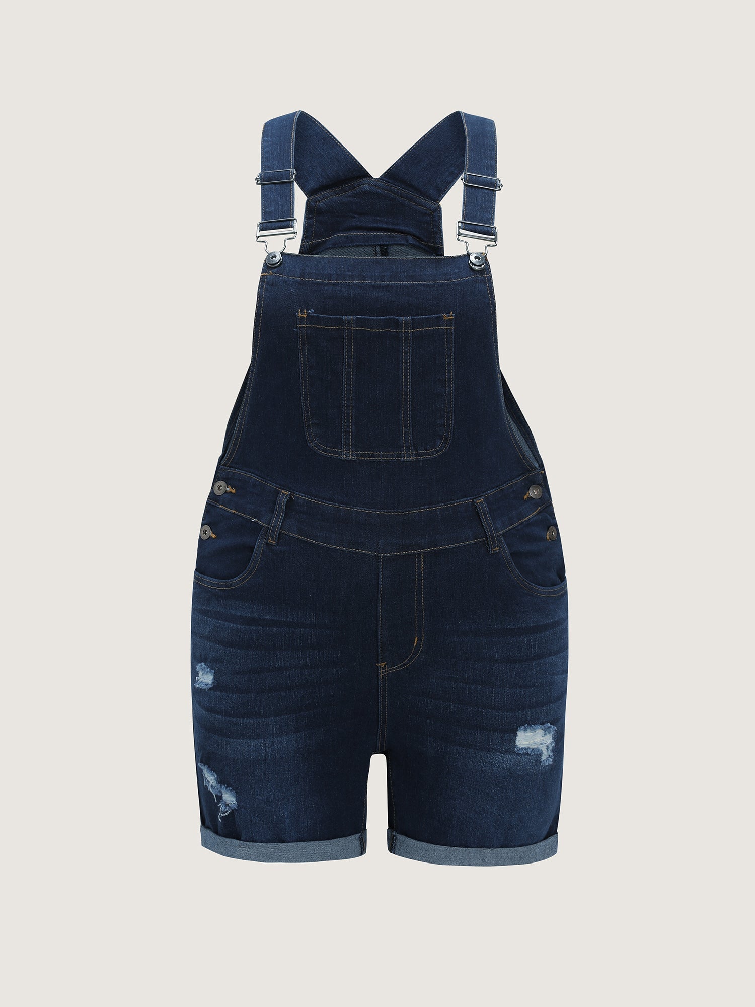 Stretchy Pockets Skinny-Fit Denim Overall Romper