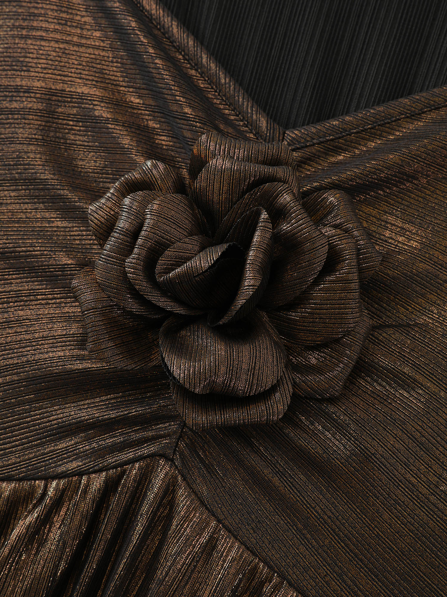 Shimmery Pleated Cami 3D Flower Midi Dress