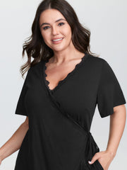 Lace Trim Side-Tie Pockets Nightgown