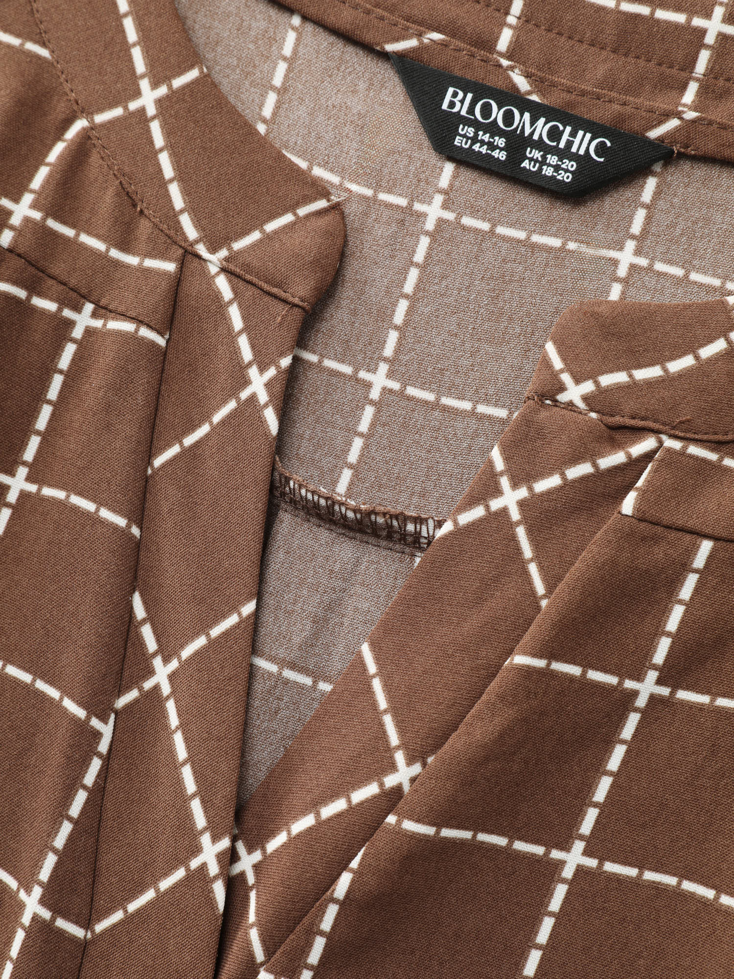 Checkered Notched Collar Panel Back Blouse