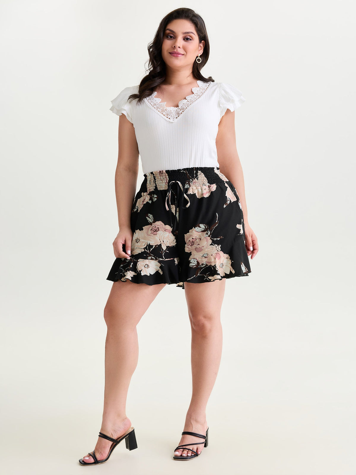 Floral Print Shirred Waist Drawstring Pants