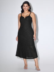 Shimmer Ribbed Gold Charm Detail Midi Dress