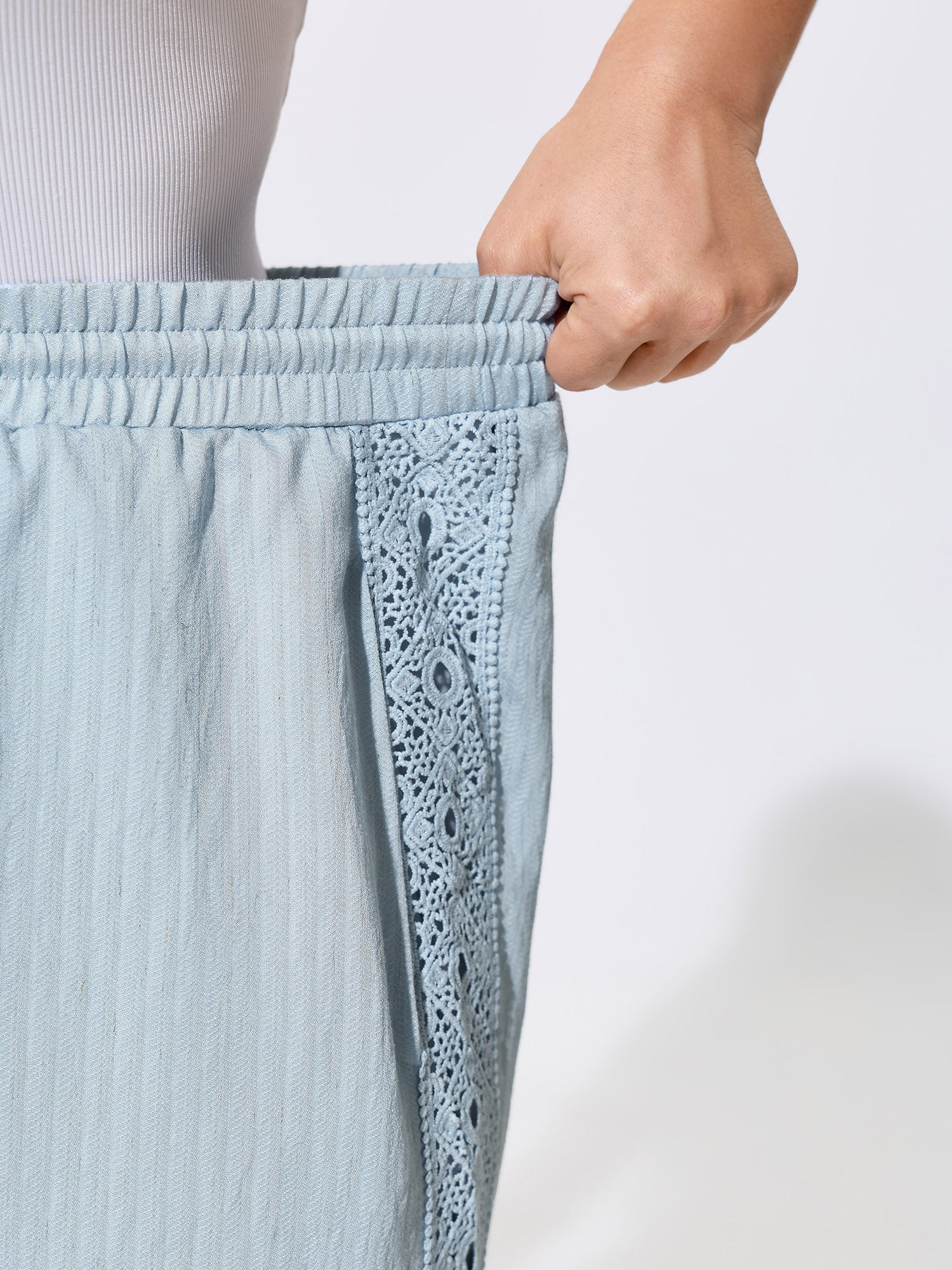 Linen Blend Side Design Drawstring Waist Pants