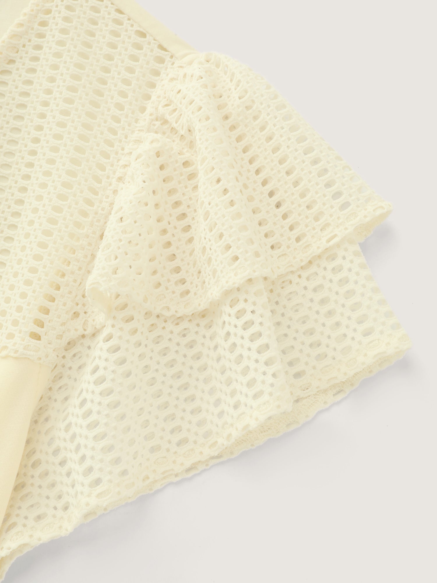 Cotton Sheer Hollowed-Out Ruffled Sleeve Knit Top
