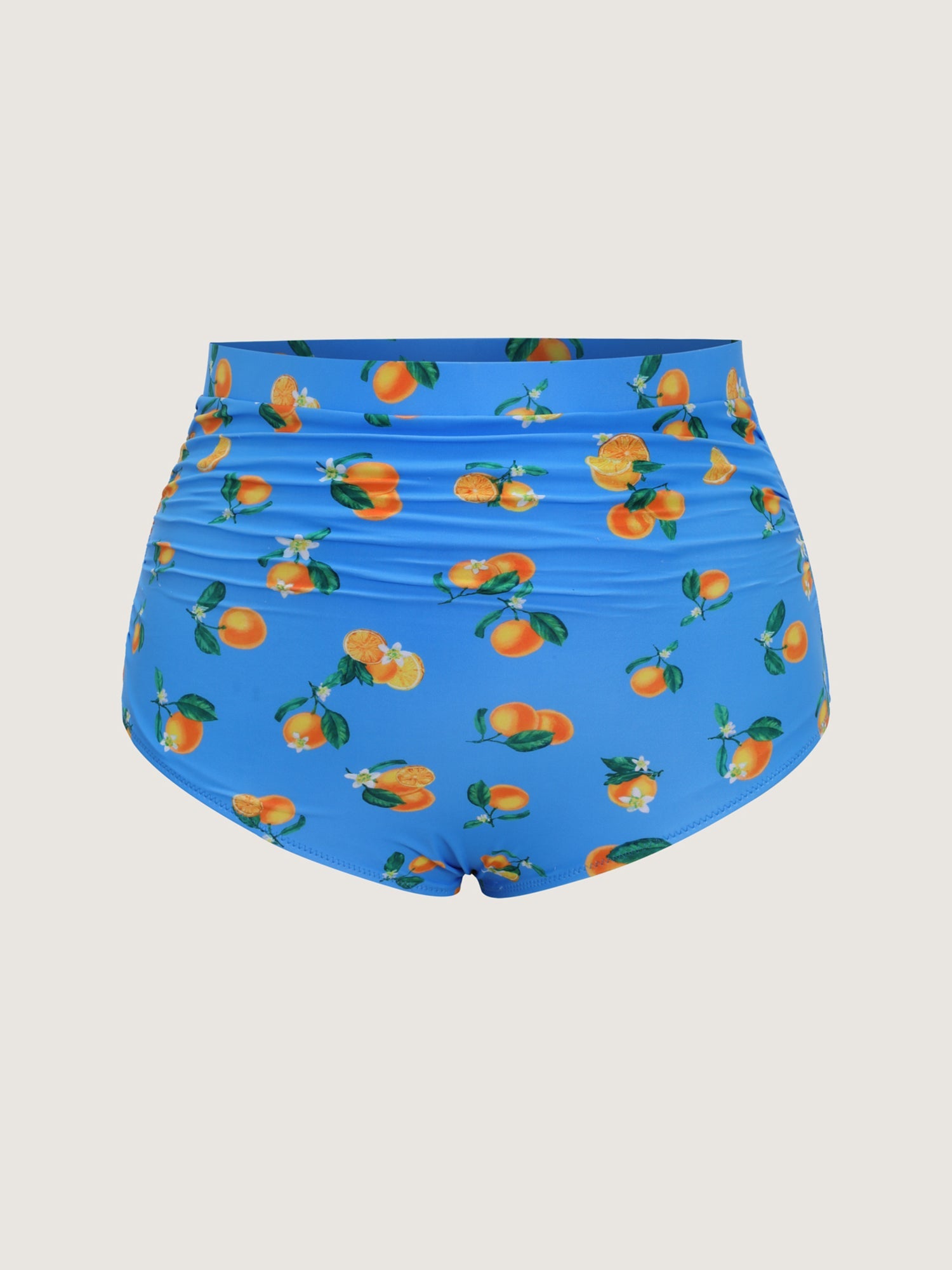 Citrus Print Ruched High Waisted Swim Bottoms