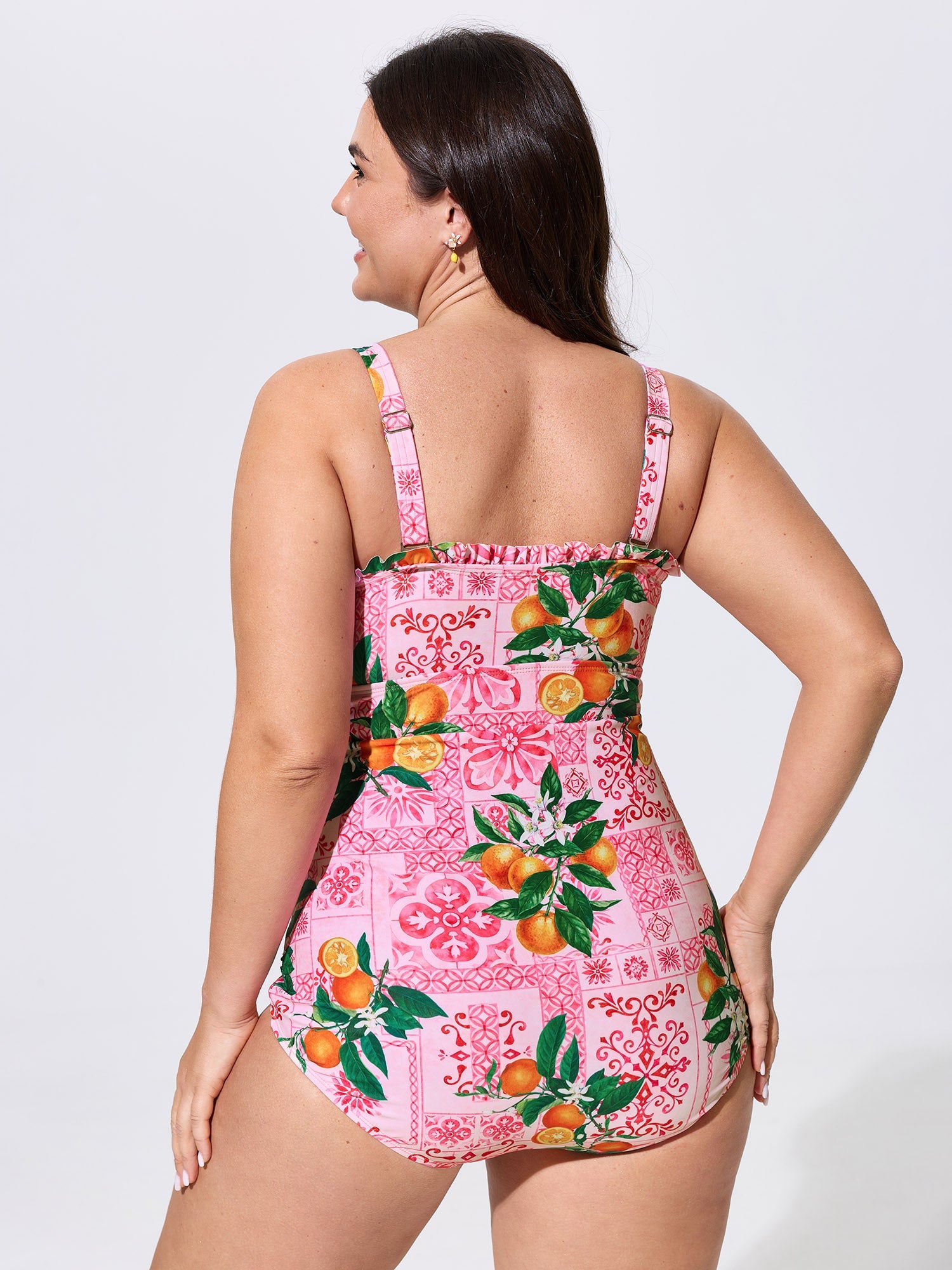 Citrus Tile Print Ruched One-Piece Swim