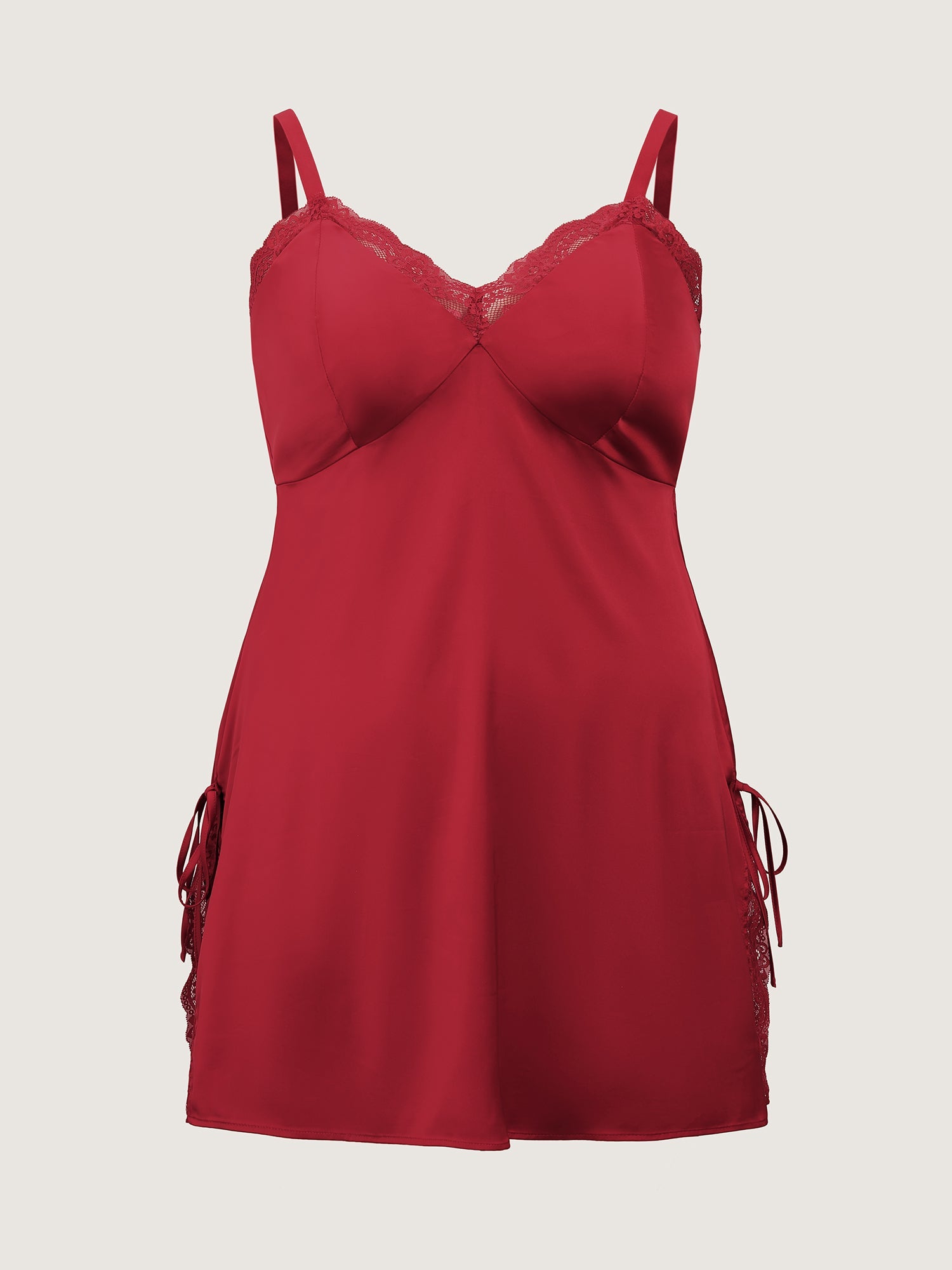 Lace Trim Slit Side Tie Nightgown