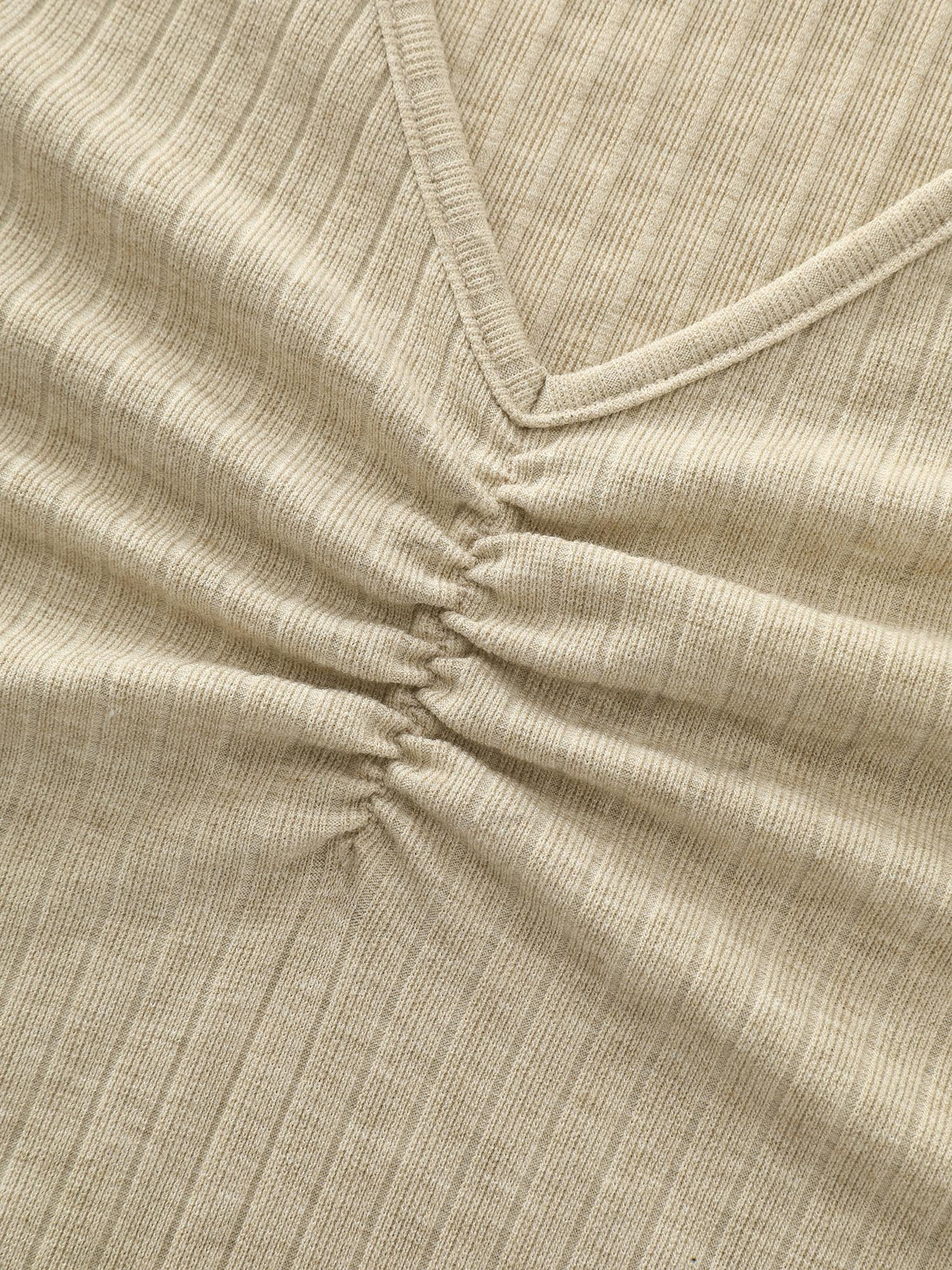 Stretchy Ribbed Ruched Plain T-Shirt