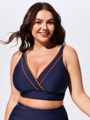 Color Contrast Embroidered Swim Top