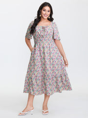 Smocked Waist Floral Ties Tiered Maxi Dress