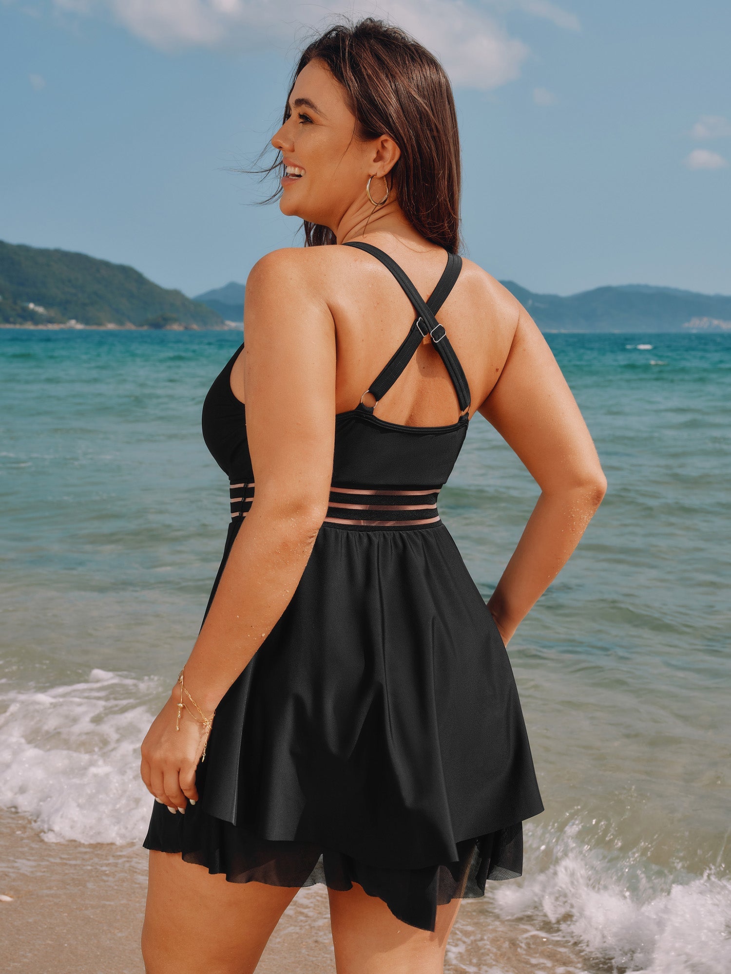 Sheer Layered Hem Flowy Swim Dress
