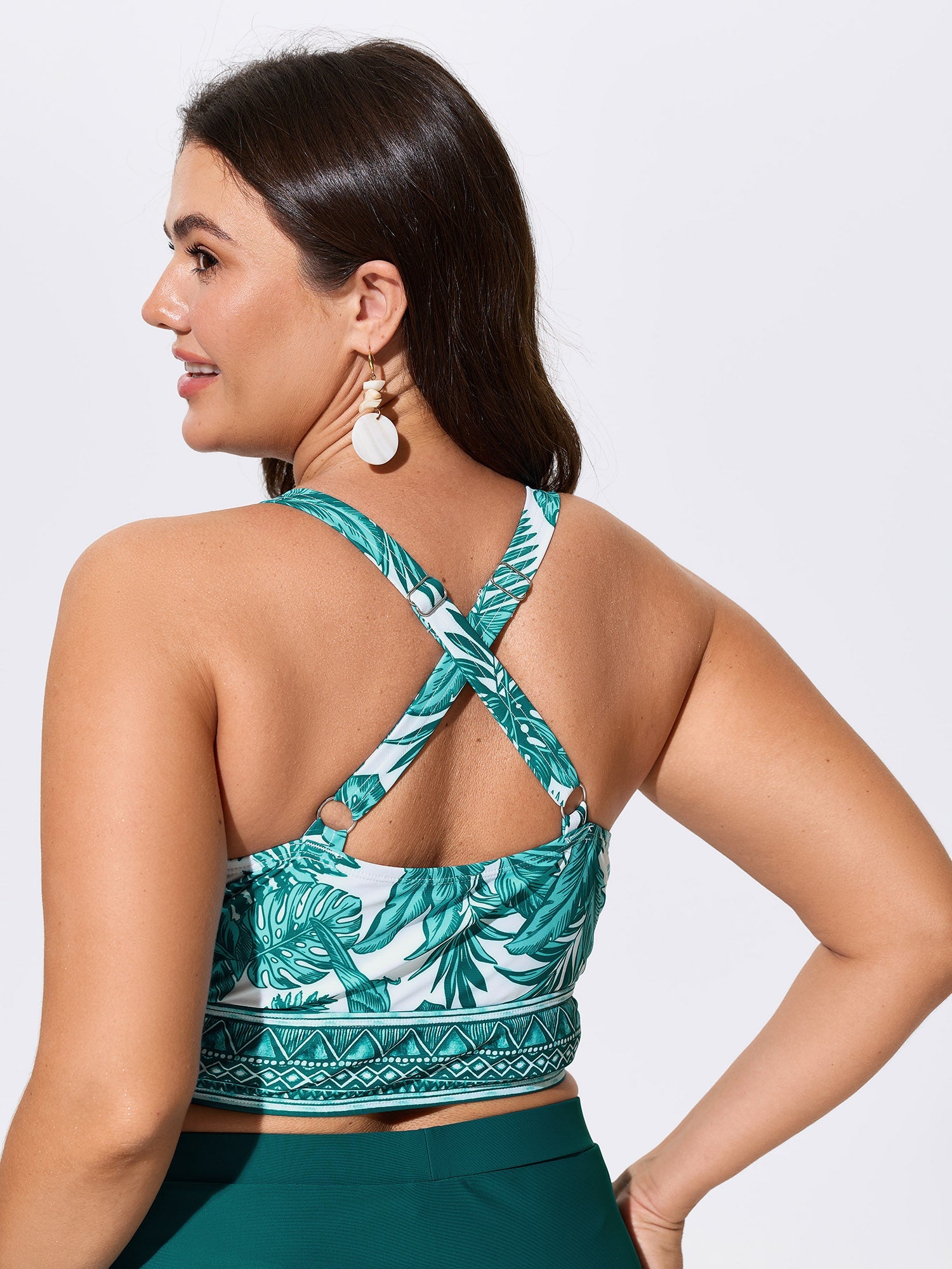 Tropical Print Surplice Neckline Swim Top