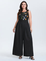 Sheer Floral Cinched Waist Contrast Jumpsuit