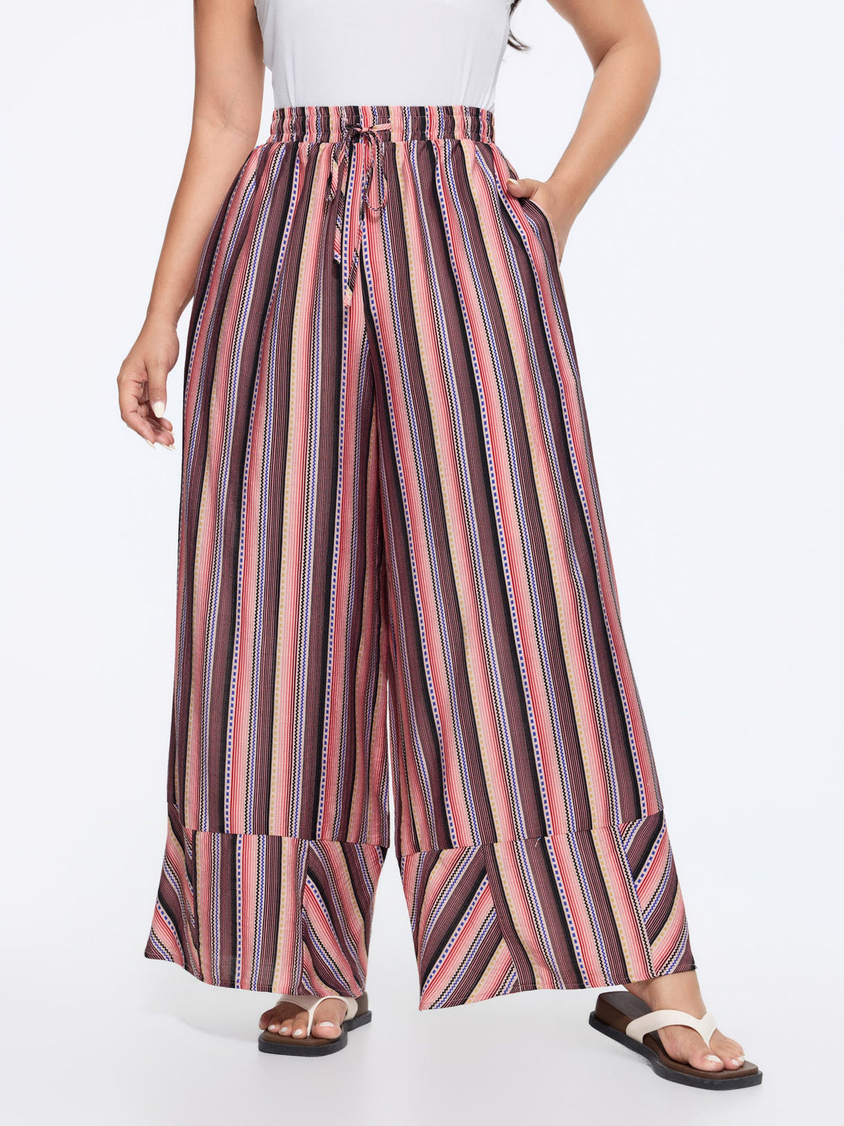 Boho Striped Print Wide-Leg Pants