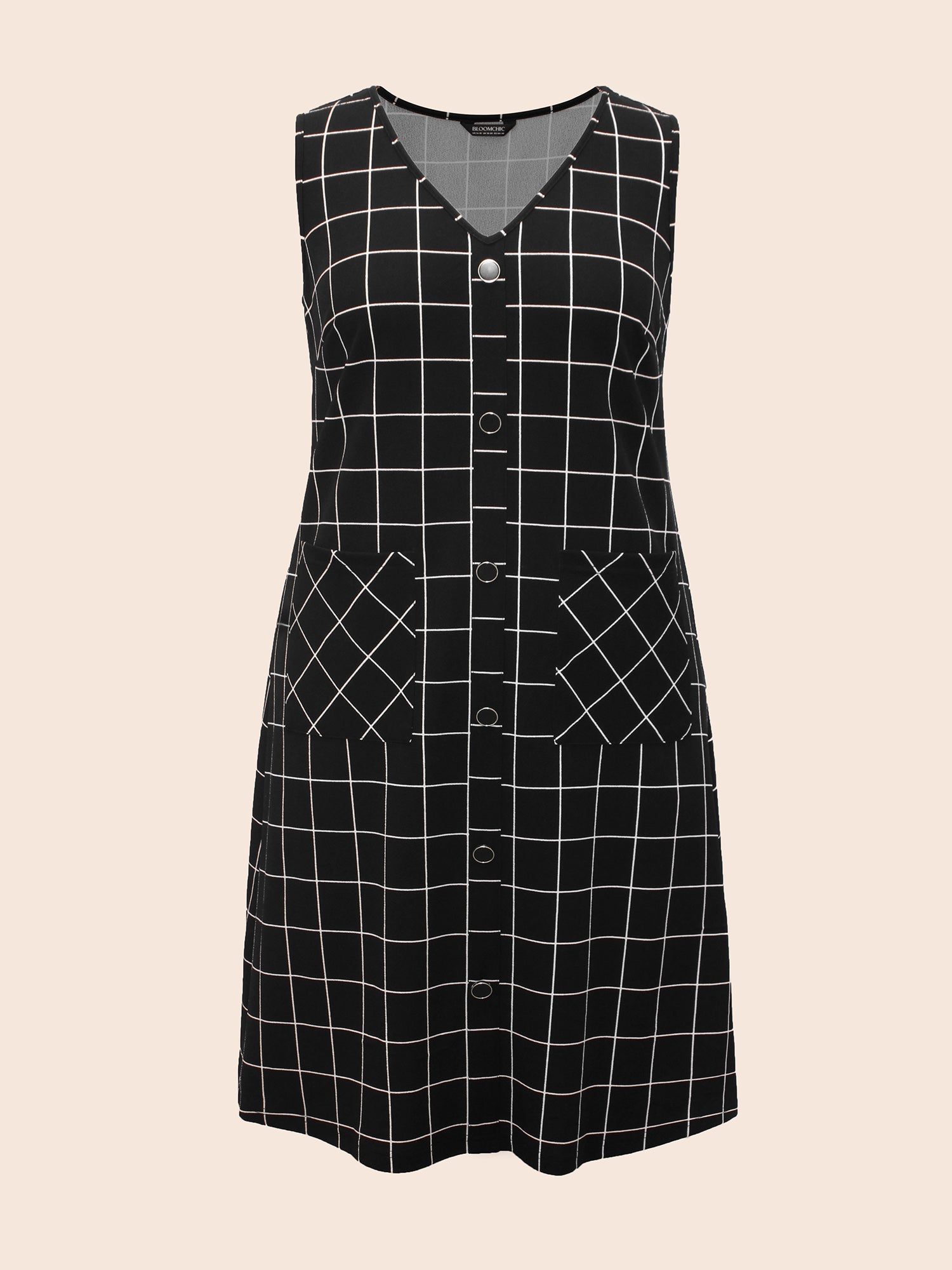 Plaid V Neck Button Detail Dress