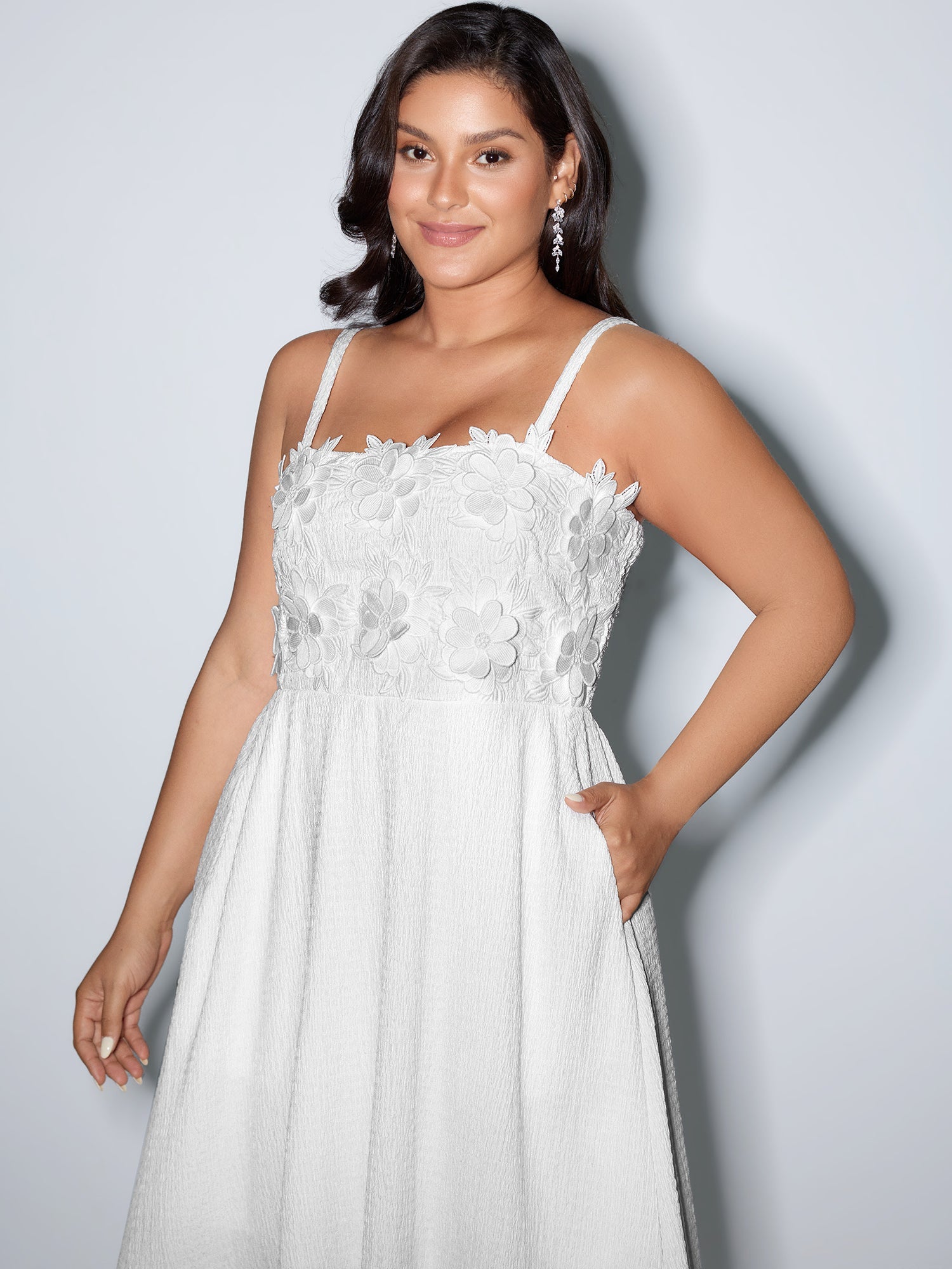 3D Floral Applique Square Cami Mini Dress