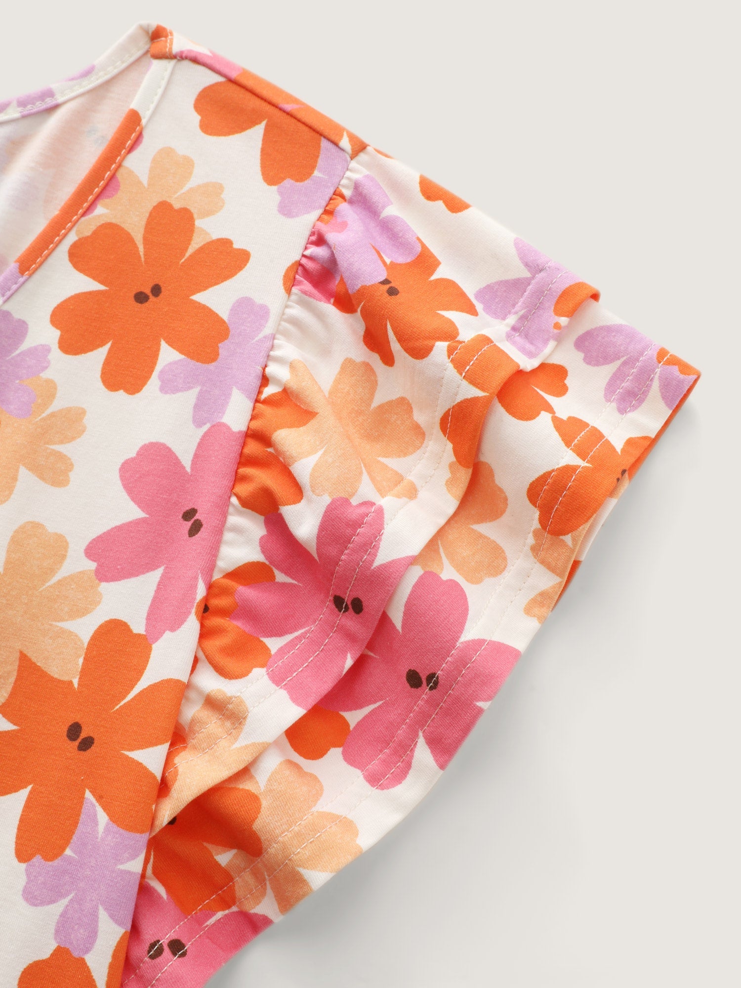 Stretchy Floral Print Ruffled Sleeve Knit Top