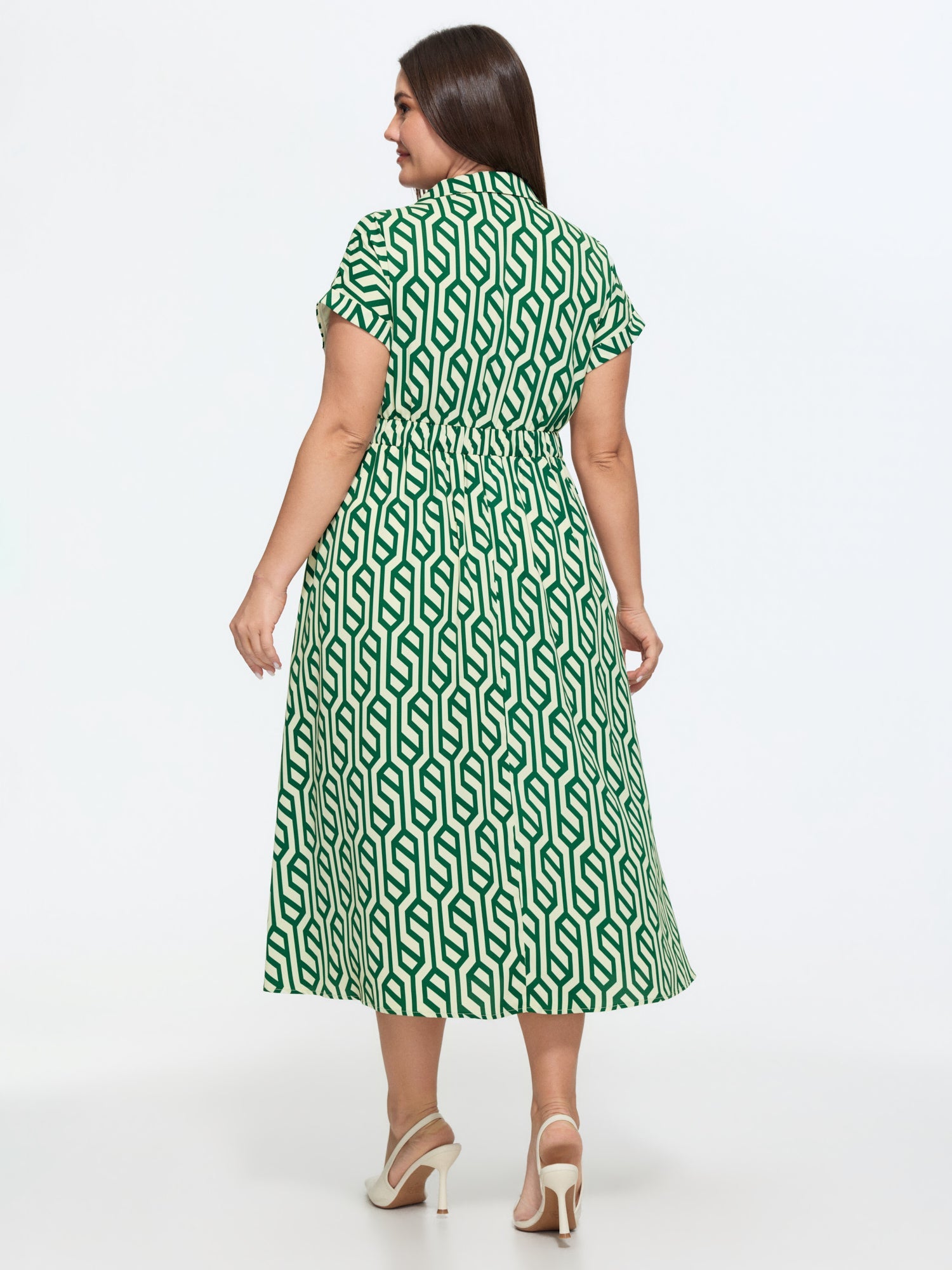 Geometric Print Stretchy Waist Midi Dress