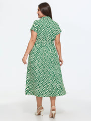 Geometric Print Stretchy Waist Midi Dress