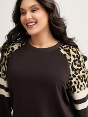 Leopard Print Stretchy Hem Contrast Sweatshirt