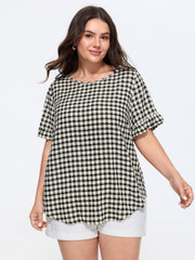 Gingham Print Ruffled Detail Arc Hem Blouse