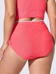 Textured Embroidered High Waisted Swim Bottoms