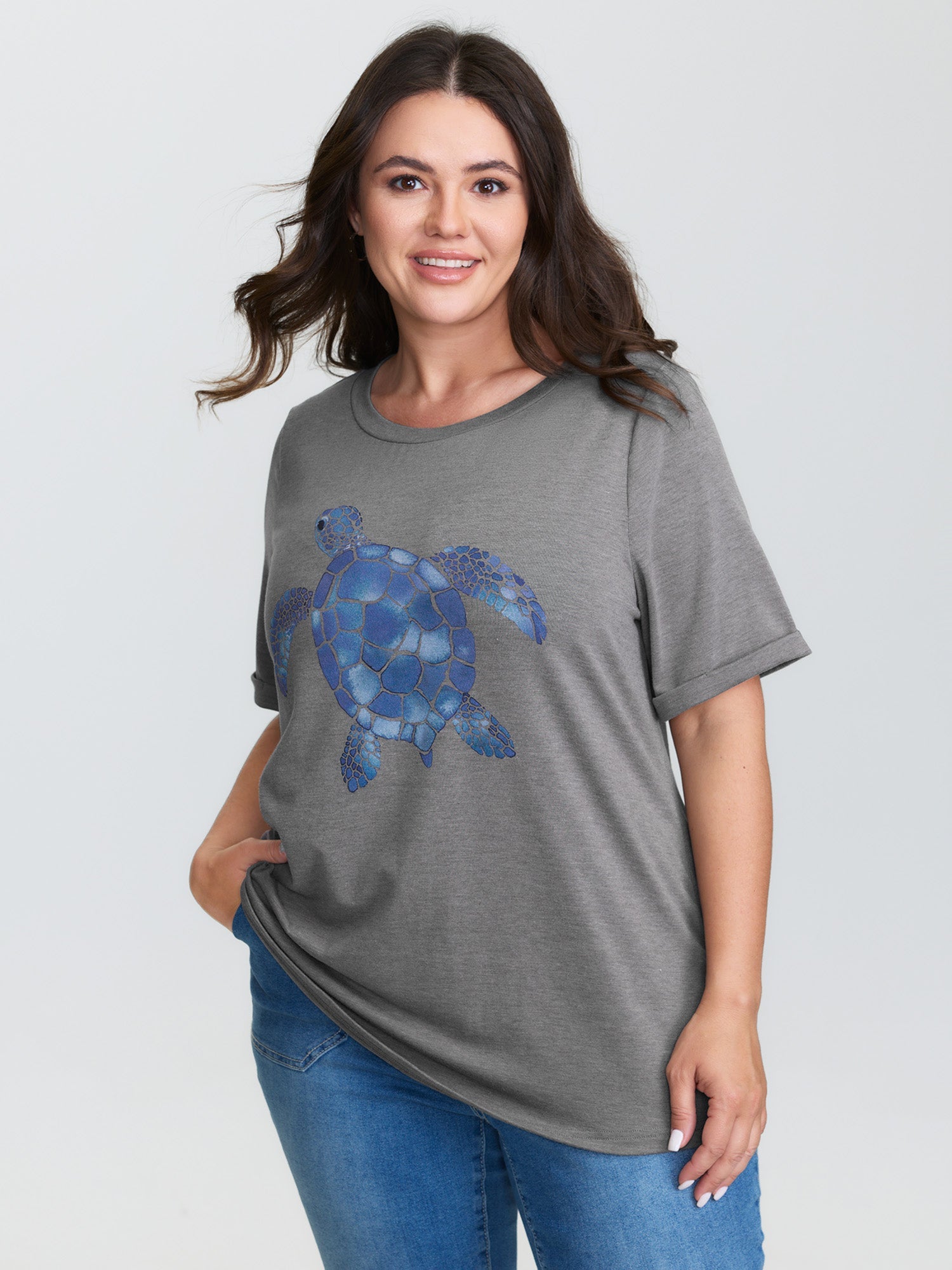 Supersoft Turtle Print Plain T-Shirt