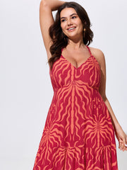 Tropical Breeze Print Stretchy Flowy Maxi Dress