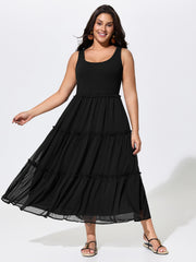 Bust-Friendly Classic Ruffled Tiered Flowy Midi Dress