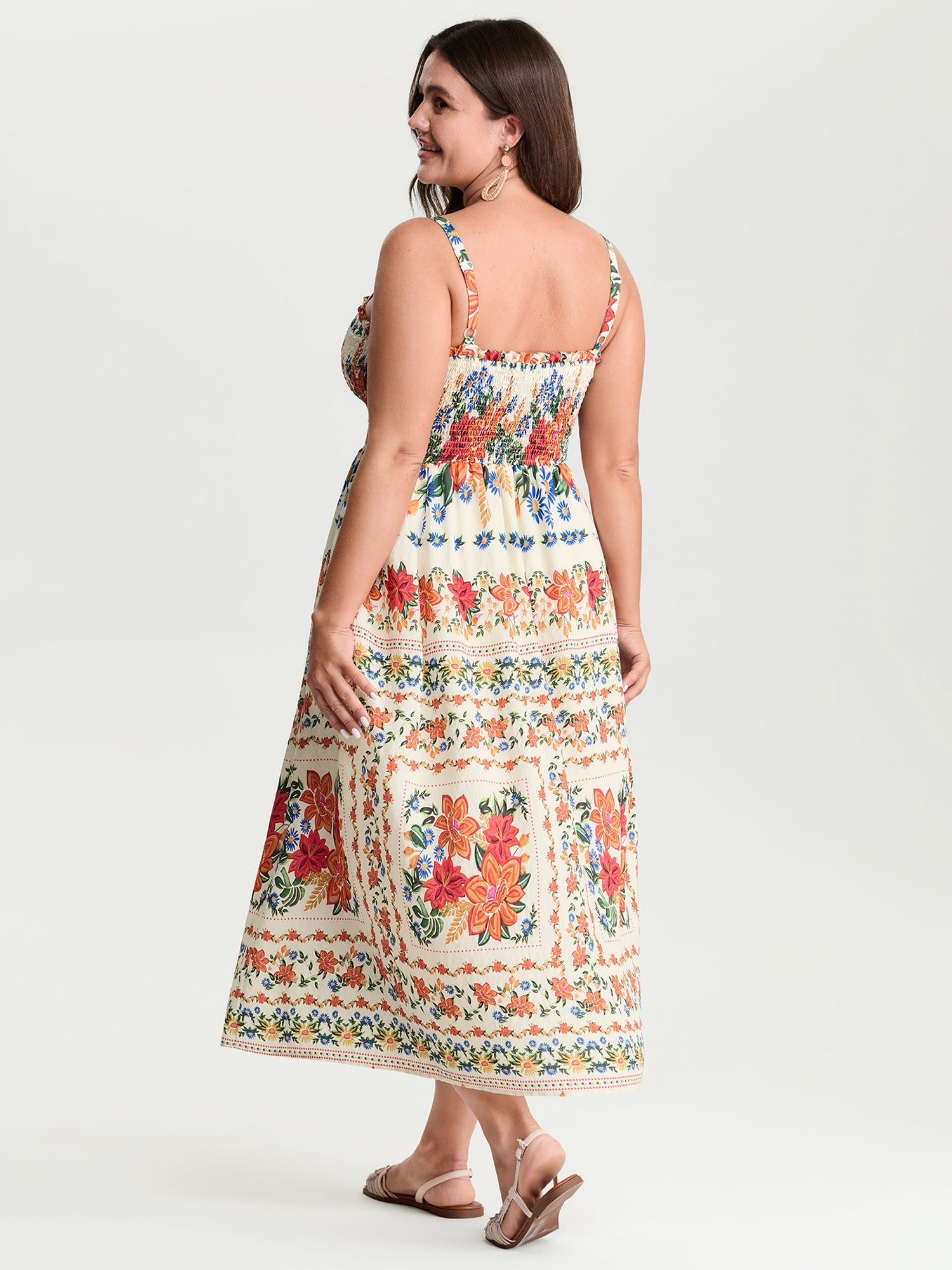 Large Floral Print Shirred Cami Maxi Dress
