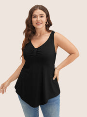 Solid Ruched Detail Asymmetrical Hem Tank Top