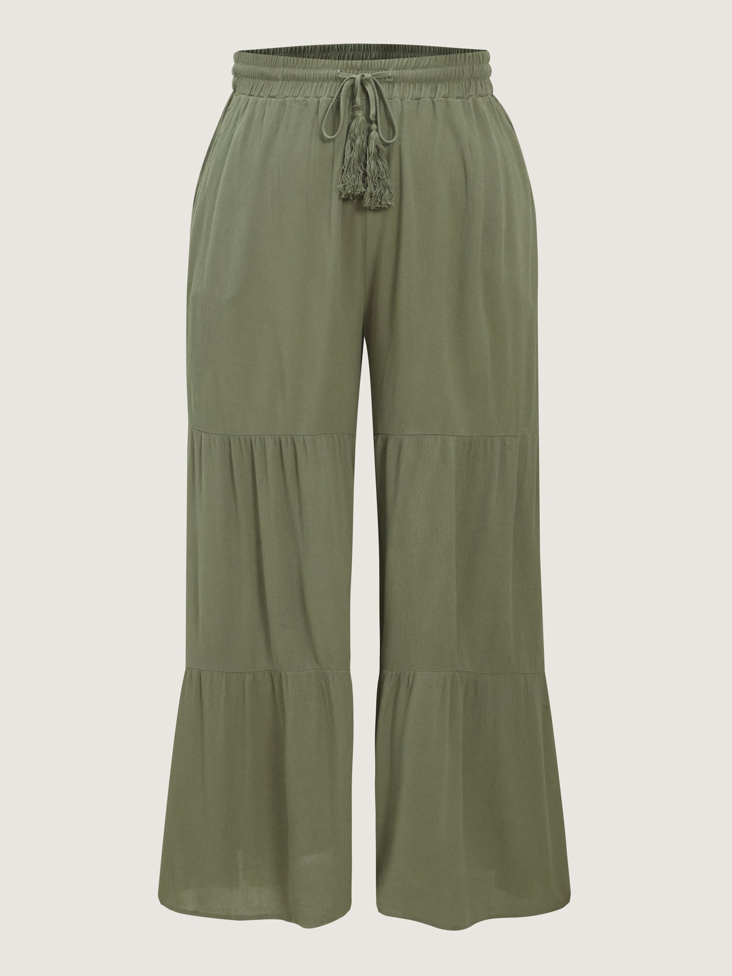Tassel Drawstring Tiered Wide-Leg Pants