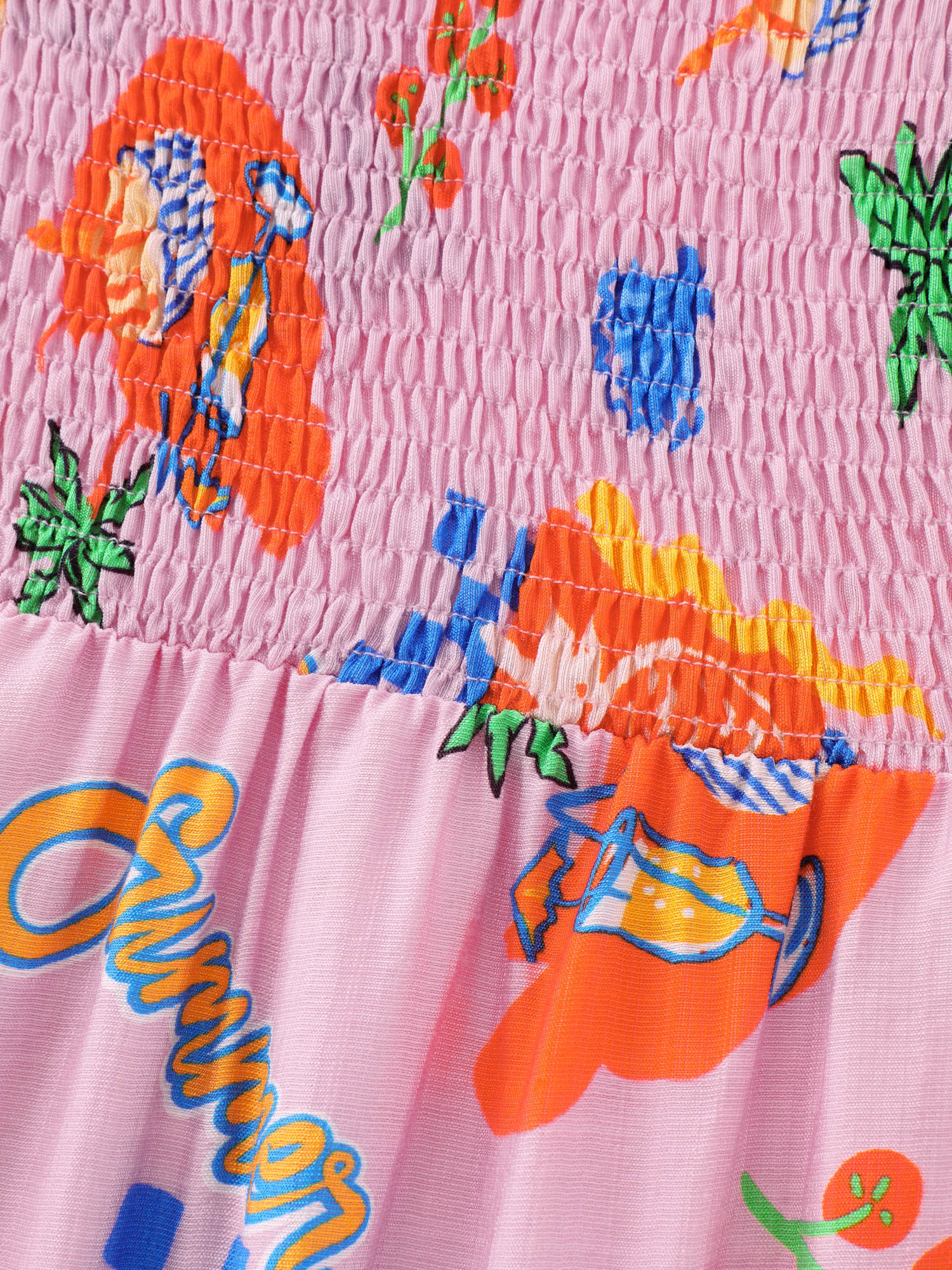 Supersoft Tropical Vacation Print Shirred Midi Dress