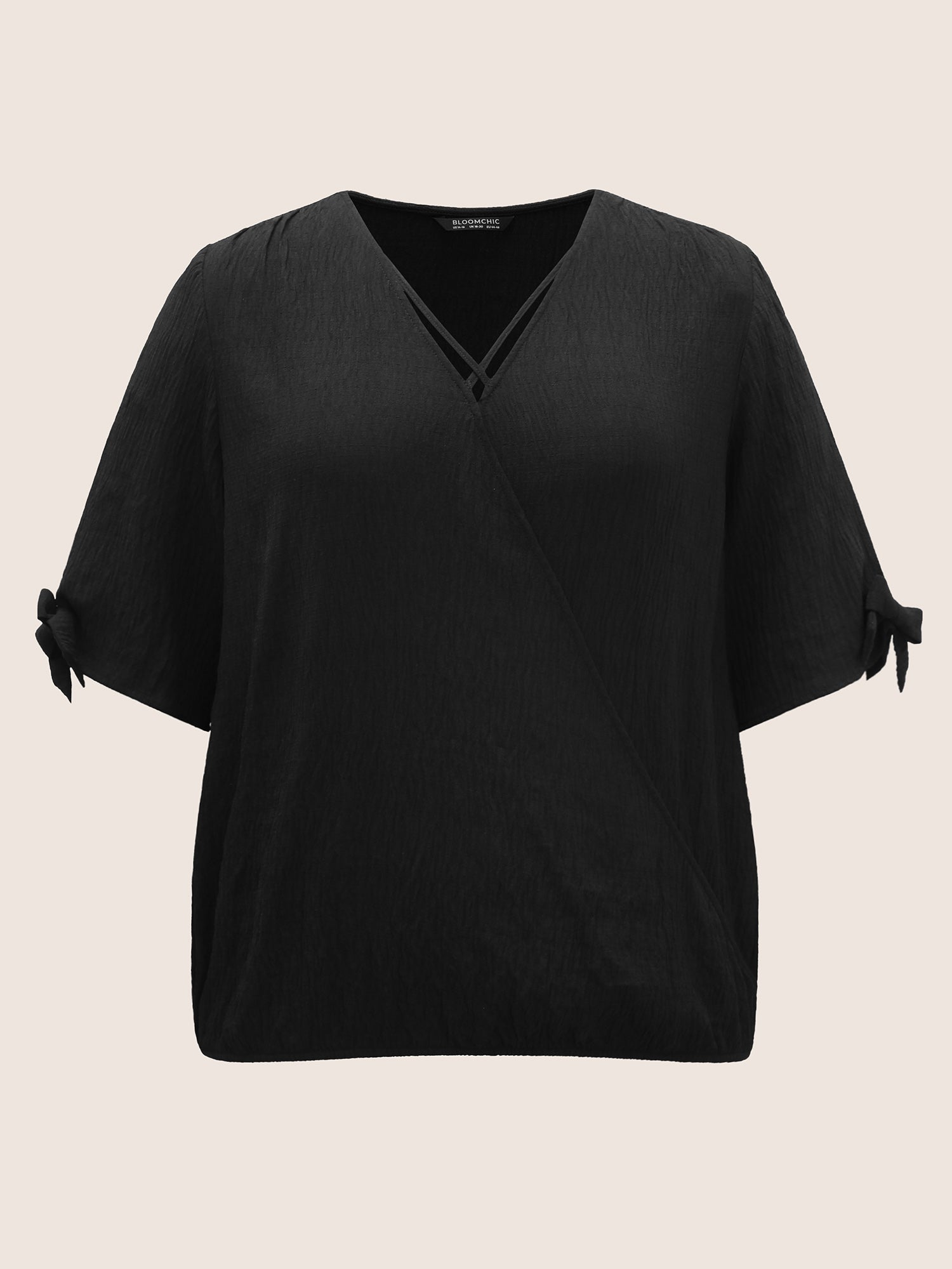 Stretchy Woven Bowknot Cut Out Gathered Crisscross Blouse