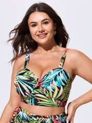 Tropical Vibes Print Ruched Swim Top