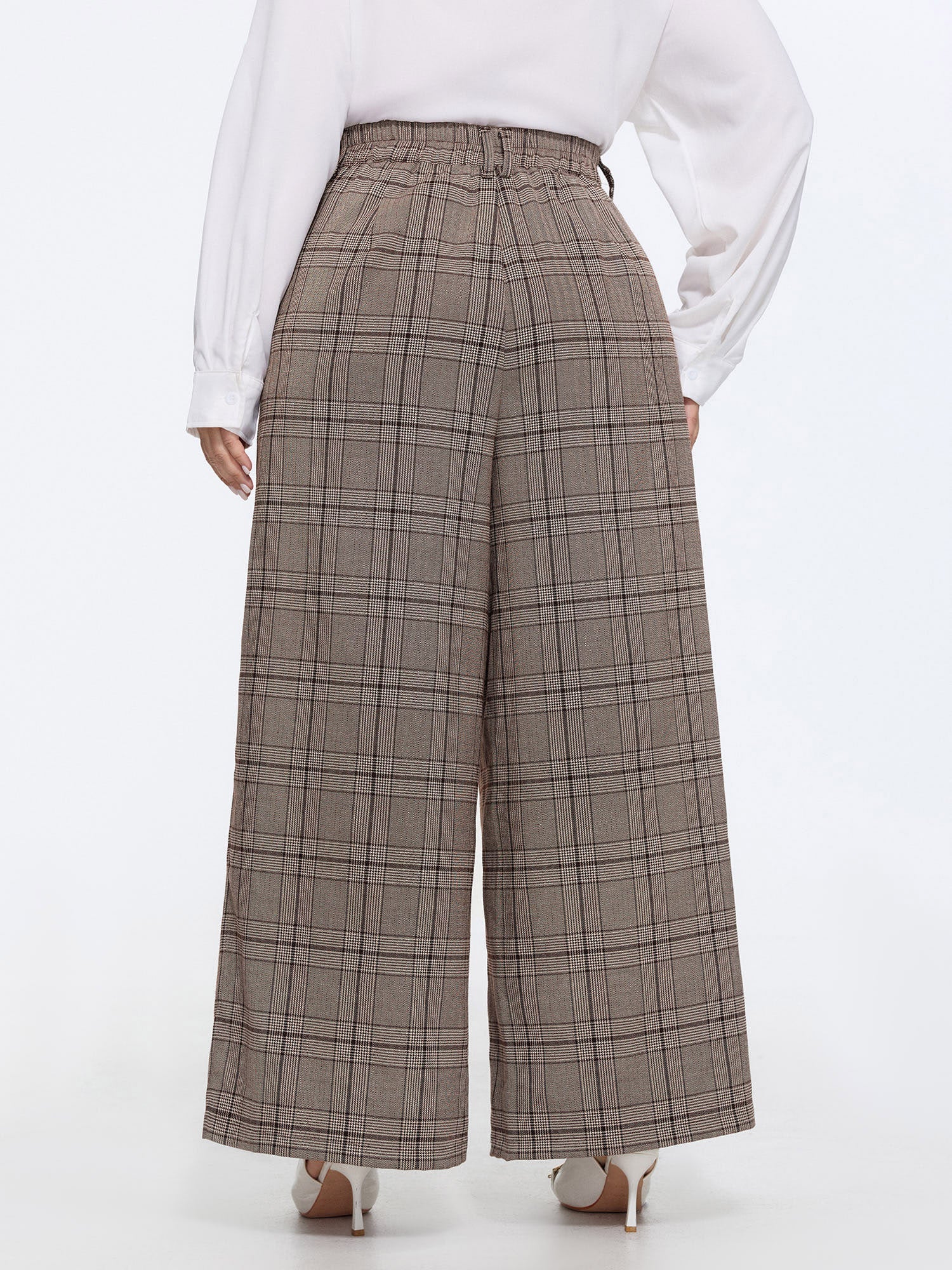 Plaid Print Wide-Leg Pants