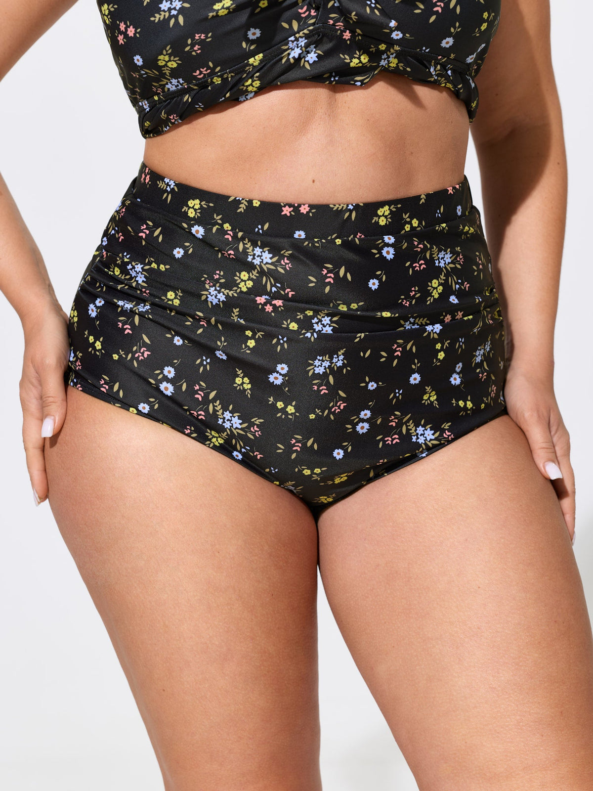 Floral Print High Waisted Swim Bottoms