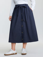 Stretchy Button Detail Waist-Tie Maxi Skirt